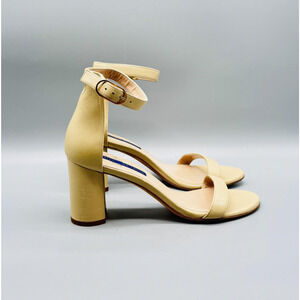 Stuart Weitzman Sandals Womens 7.5 Beige Leather Block Heel Nudist 75 Shoes